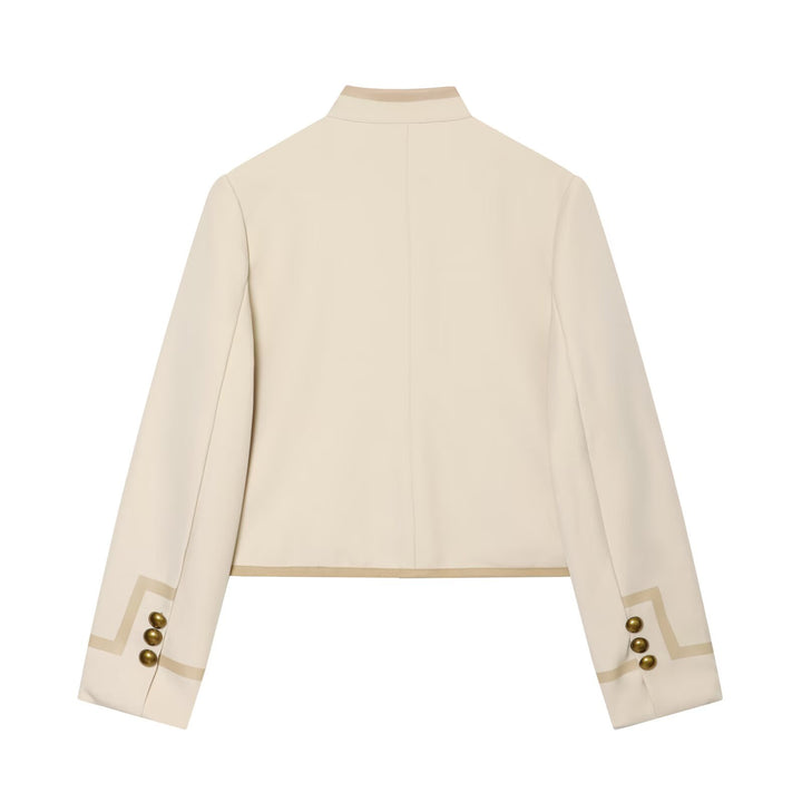 Damen Kurze taillierte Jacke mit Mandarinkragen und dekorativen Laschen Echo Archiv