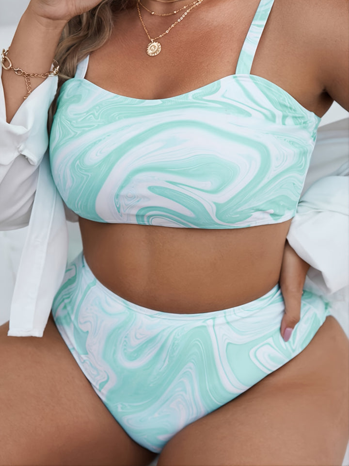 Damen Hochgeschnittenes Bikini-Set mit modernem Marmor-Design Echo Archiv