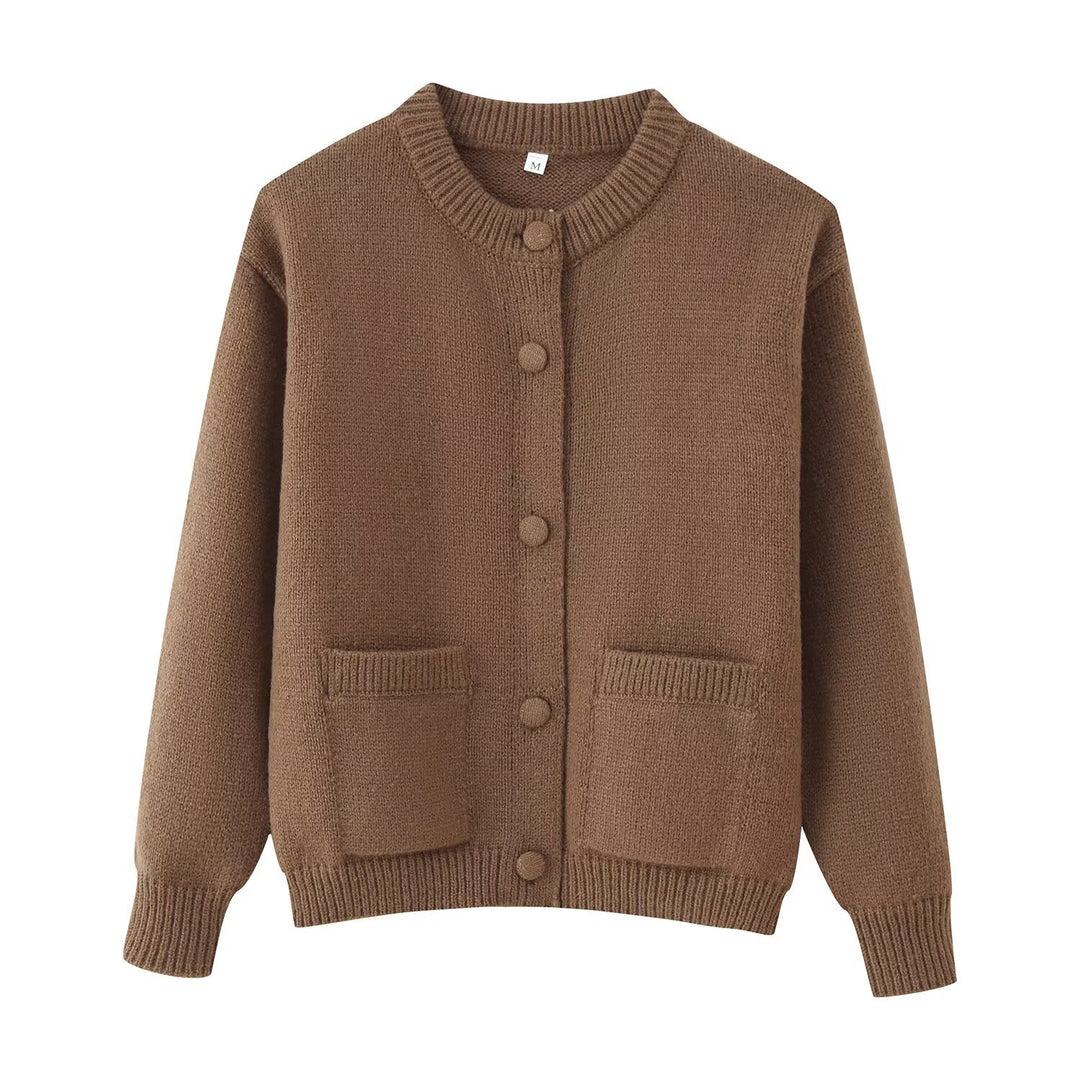 Damen Feinstrick‑Cardigan mit Rundhals, aufgesetzten Taschen und kastiger Silhouette Echo Archiv