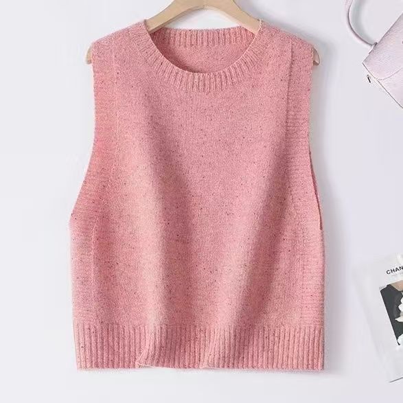 Damen Gestrickte Oversize-Ärmellose Weste mit Rundhalsausschnitt und Rippbündchen Echo Archiv