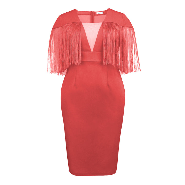 Damen Figurbetontes Kleid mit fransigen Ärmeln Echo Archiv