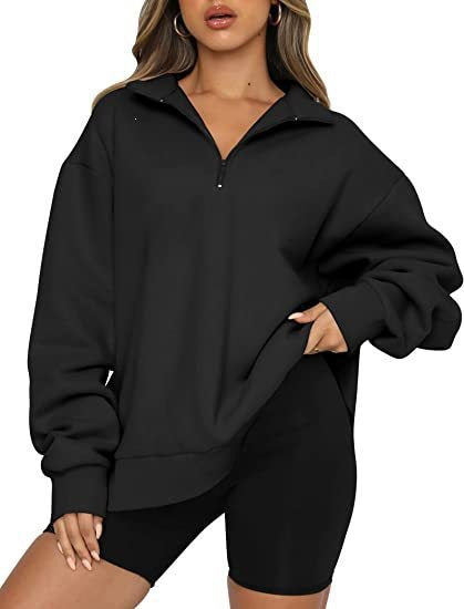 Damen oversized Sweatshirt mit halbem Reißverschluss, weichem Fleece-Innenfutter und Kängurutasche – Avérine