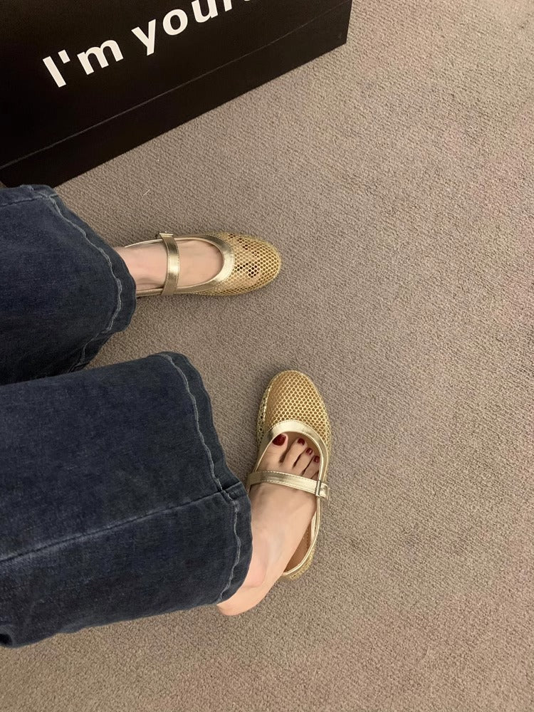 Damen Atmungsaktive Netz-Ballerinas im Mary-Jane-Stil mit verstellbarem Riemen – Lioré