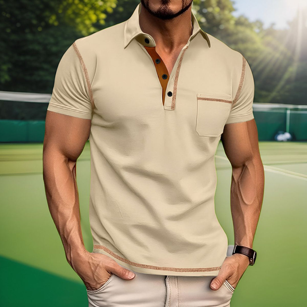 Herren modisches Kurzarm Polohemd mit Kontrastdetails und Brusttasche Echoarchiv