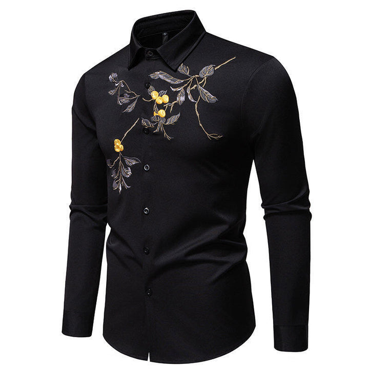 Herren Elegant besticktes Langarmhemd Echoarchiv