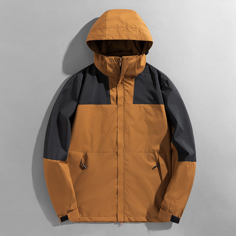 Herren zweilagige technische Kapuzen-Outdoorjacke mit hochschließendem Stehkragen und verstellbarer Kapuze – Taviero