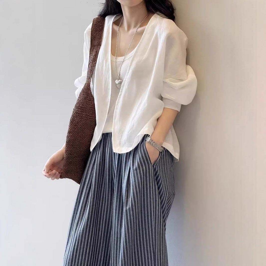 Damen Oversize-Kimonojacke aus Leinenmix mit offenem Fall und weiten Ärmeln Echoarchiv