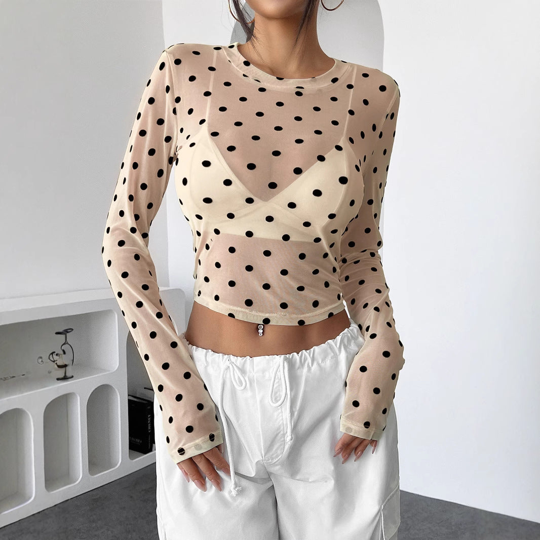Damen nan bauchfreies Netzstoff-Oberteil mit Punktmuster und integriertem Bustier Echo Archiv