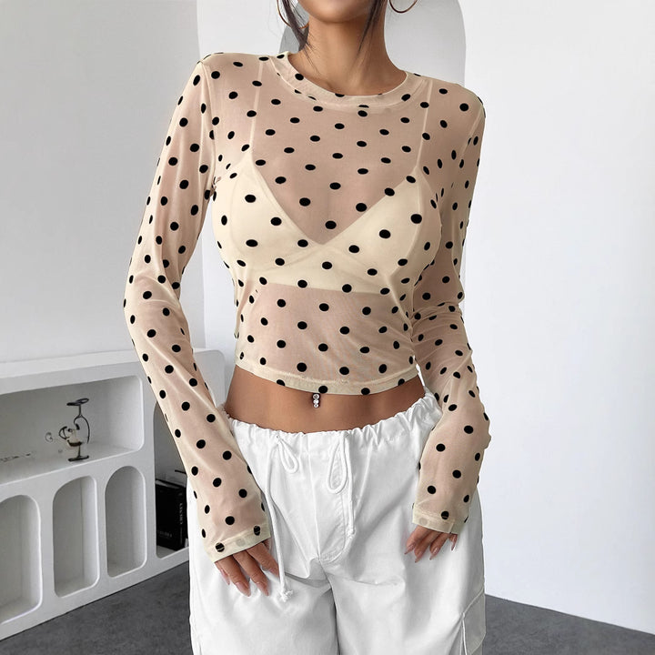 Damen nan bauchfreies Netzstoff-Oberteil mit Punktmuster und integriertem Bustier Echo Archiv
