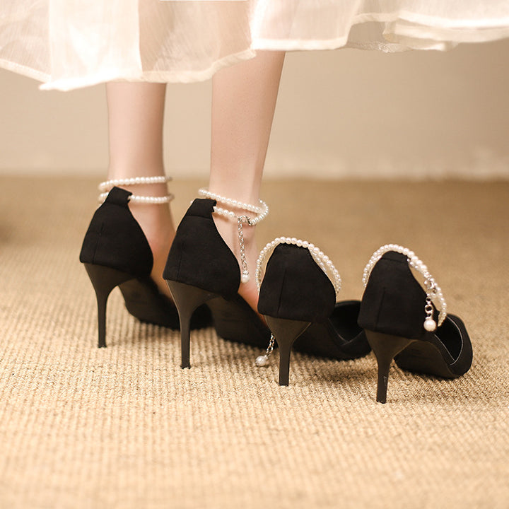 Damen Cut-Out Pumps mit Perlenknöchelriemen und schlankem Stiletto Echo Archiv