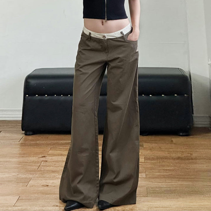Damen nan Highwaist-Culottehose mit weitem Bein und kontrastierendem Bunddetail Echo Archiv