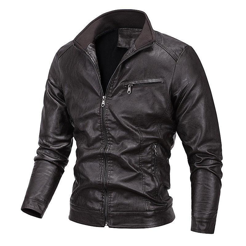 Herren Slim-Fit Kunstlederblouson mit Stehkragen und Reißverschlusstaschen Echo Archiv
