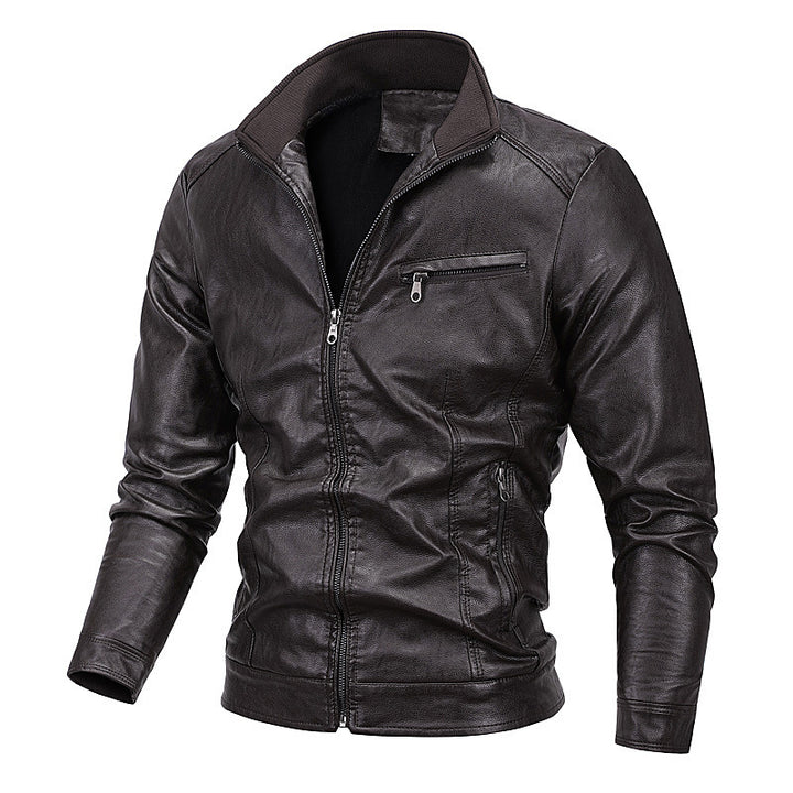 Herren Slim-Fit Kunstlederblouson mit Stehkragen und Reißverschlusstaschen Echo Archiv
