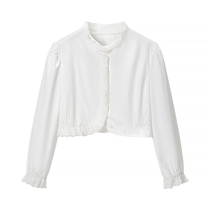 Damen Gekürzte Spitzenbolero‑Bluse mit Stehkragen und Lochstickerei Echo Archiv