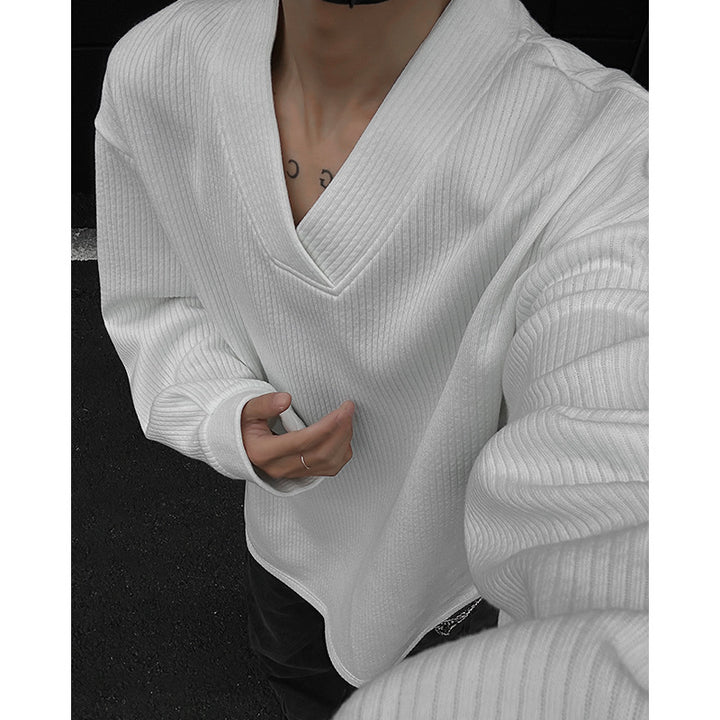 Herren Oversize-Feinstrickpullover mit tiefem V-Ausschnitt und Rippenstruktur Echo Archiv