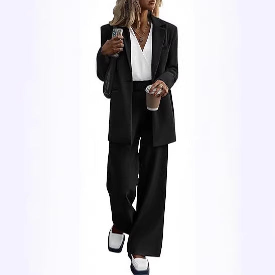 Damen Oversize-Hosenanzug mit Longblazer und weiter Bundfaltenhose – Avérine