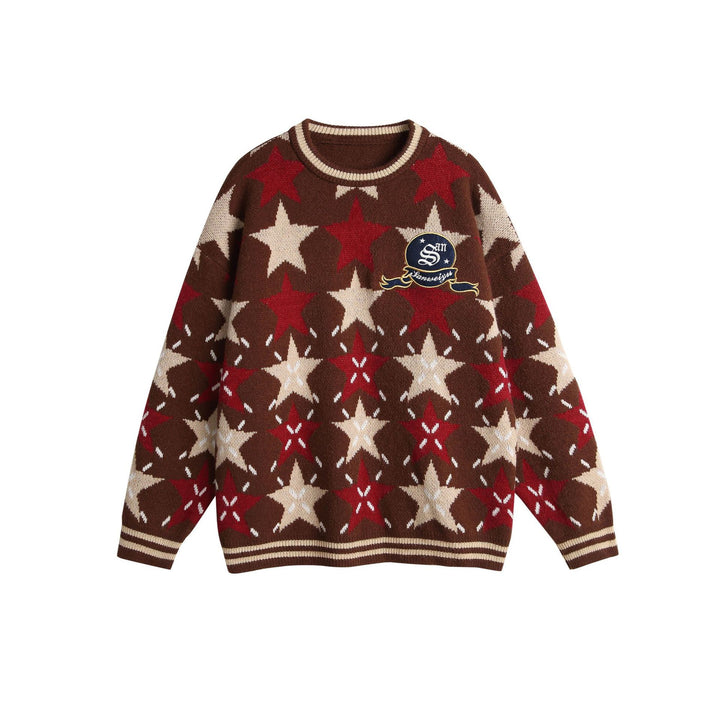 Unisex Grobgestrickter Oversize-Pullover mit Stern-Intarsien und gesticktem Logopatch Echoarchiv