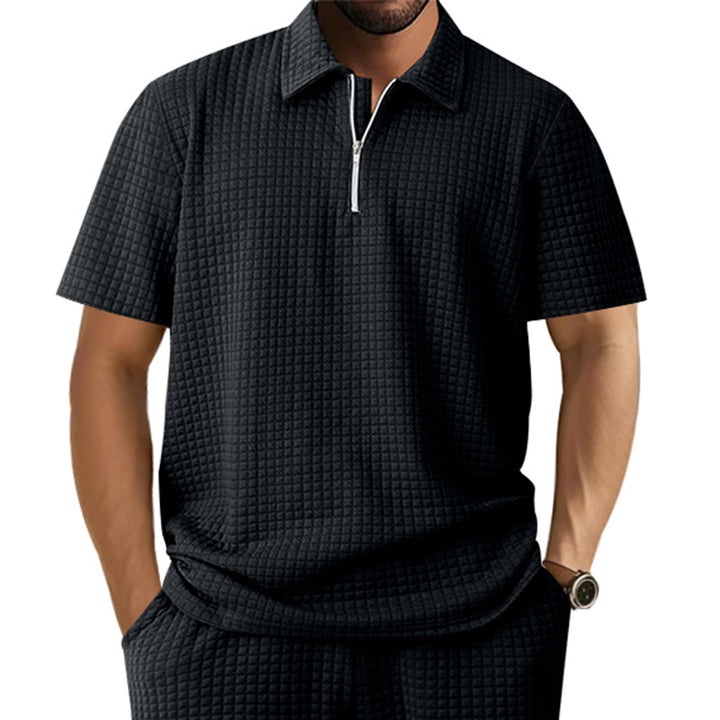Herren Kurzarm Polo-Shirt mit strukturiertem Design und Reißverschluss Echoarchiv