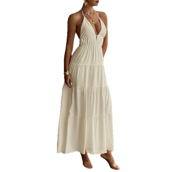 Damen Maxikleid mit tiefem V-Ausschnitt und schwingendem Rock Echo Archiv