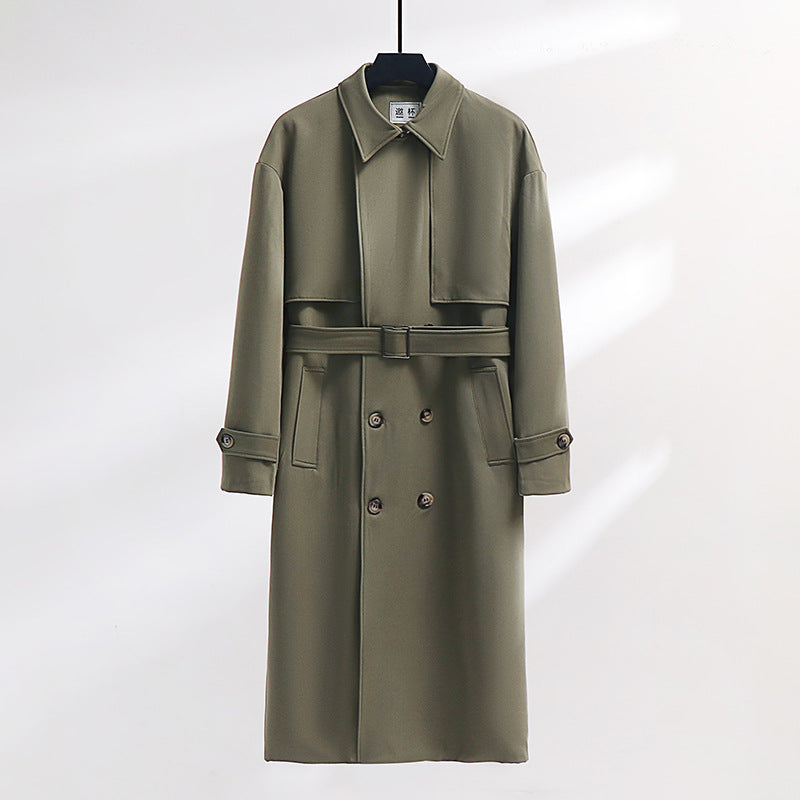 Herren Langer Doppelreihiger Trenchcoat mit Taillengürtel und Oversize‑Schalkragen Echoarchiv