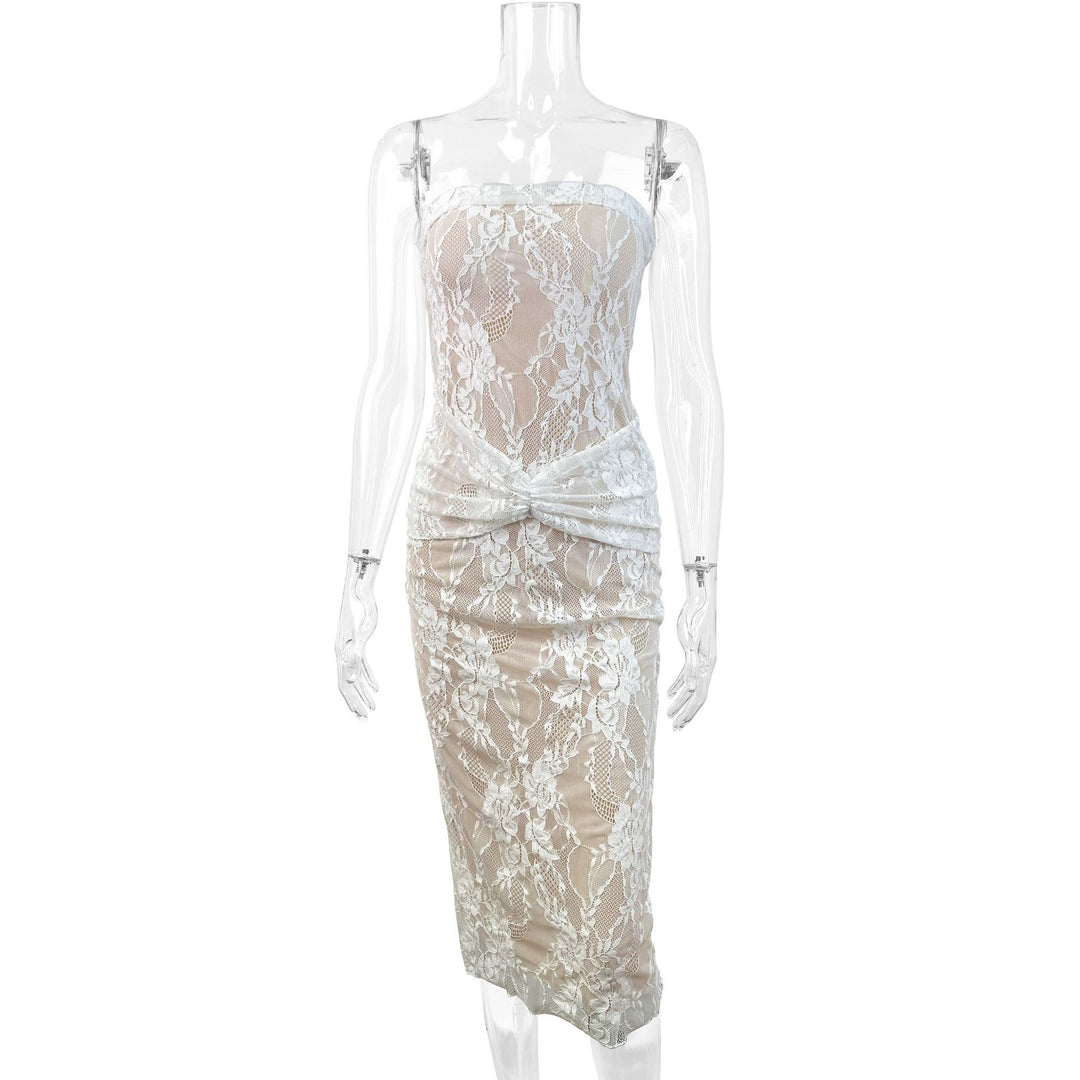 Damen Spitzenkleid mit figurformendem Design und elegantem Knotendetail Echo Archiv