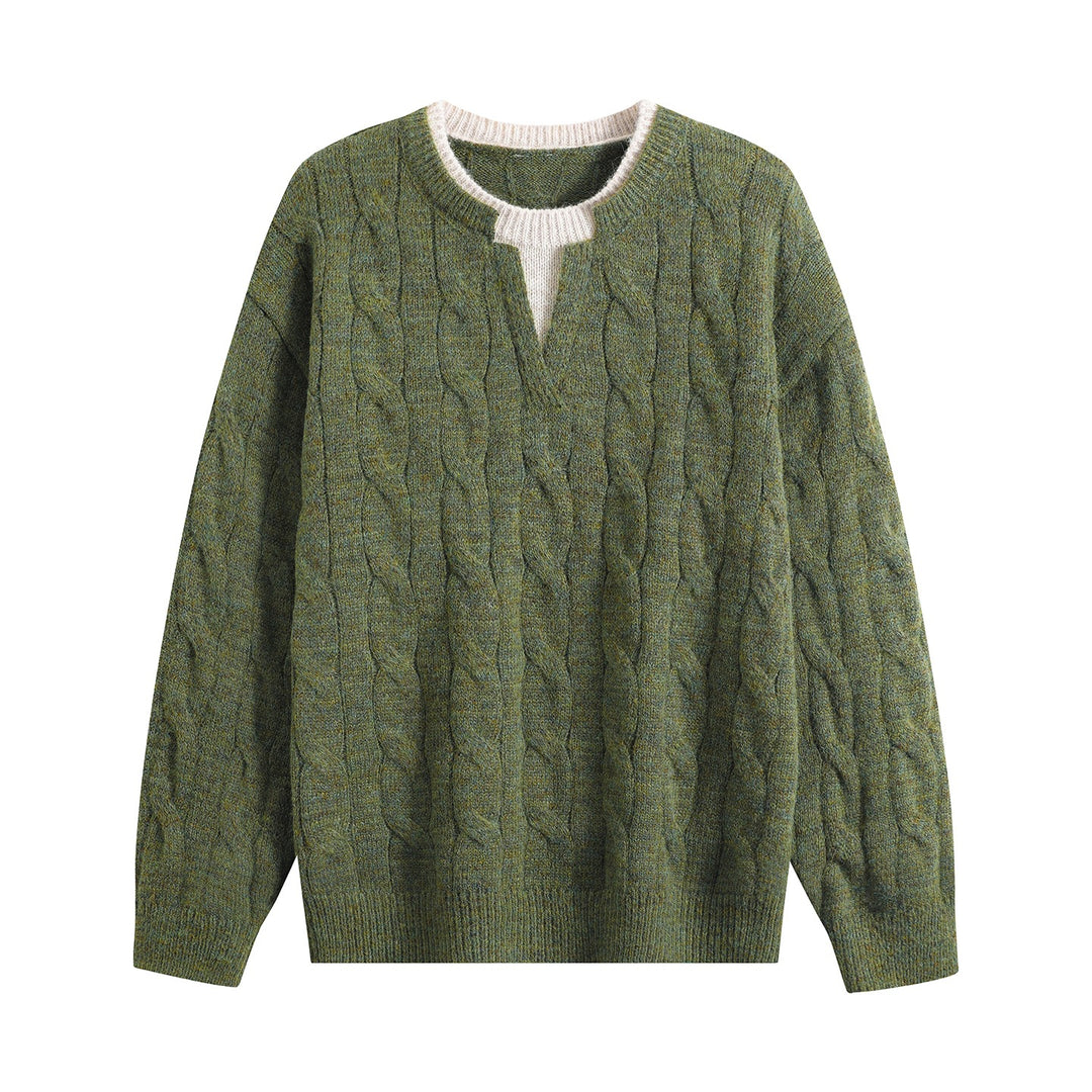 Damen Oversize Zopfmuster-Pullover mit V‑Schlitzkragen Echoarchiv