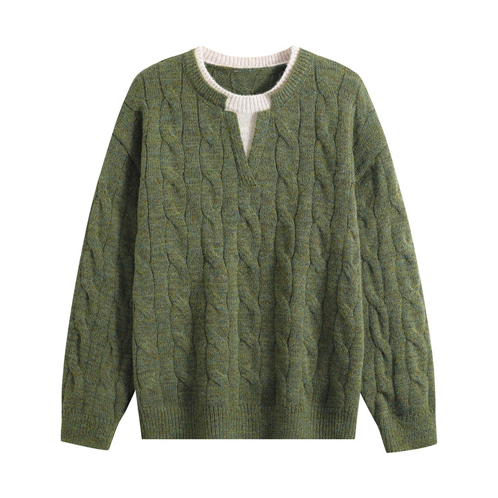 Damen Oversize Zopfmuster-Pullover mit V‑Schlitzkragen Echoarchiv