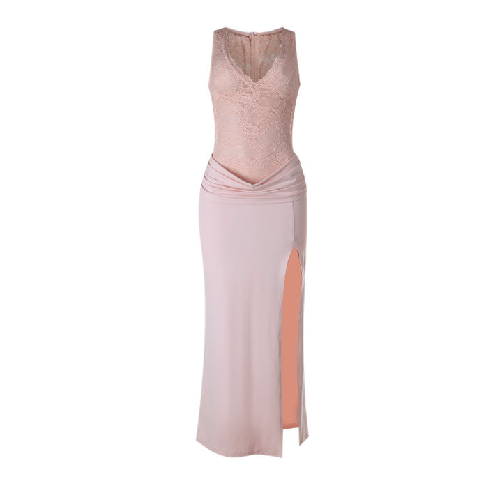Damen Elegantes Maxikleid mit transparentem Spitzenoberteil und raffiniertem Schlitz Echo Archiv