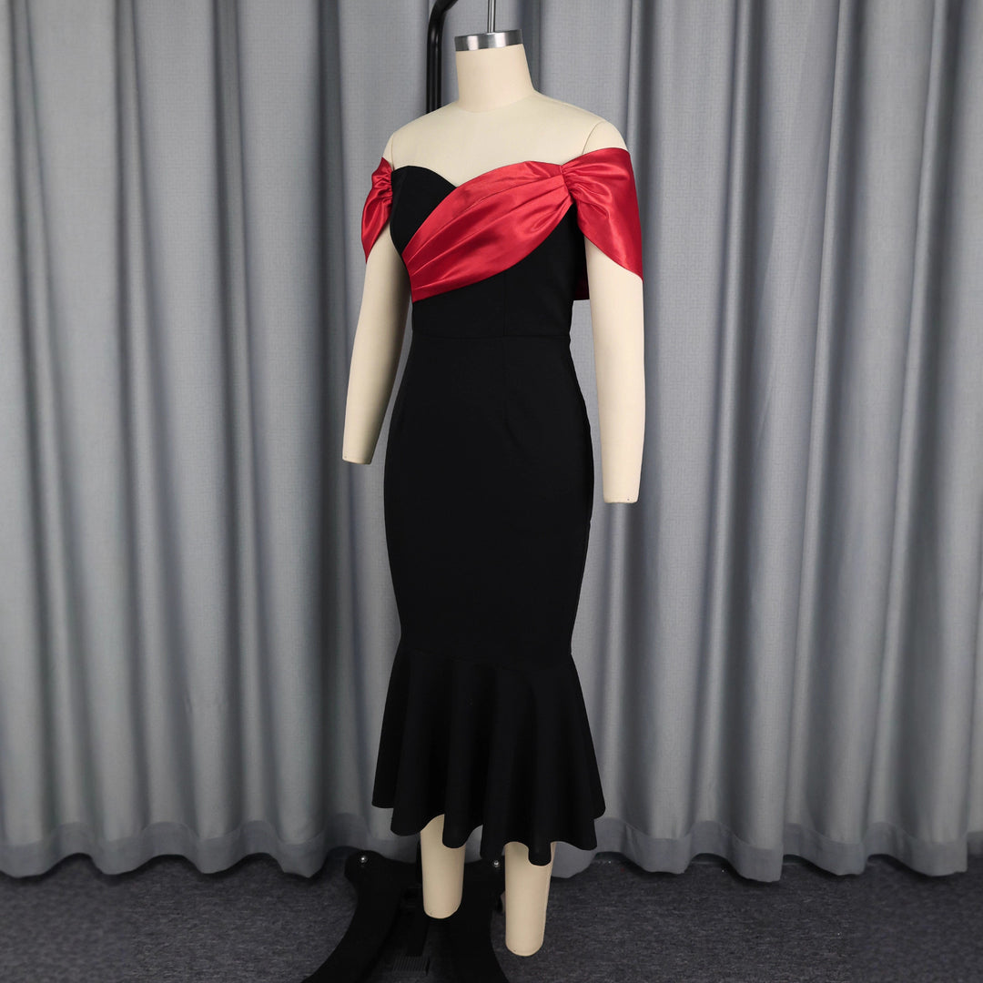 Damen elegantes schulterfreies Maxikleid mit voluminösen Rüschen Echo Archiv