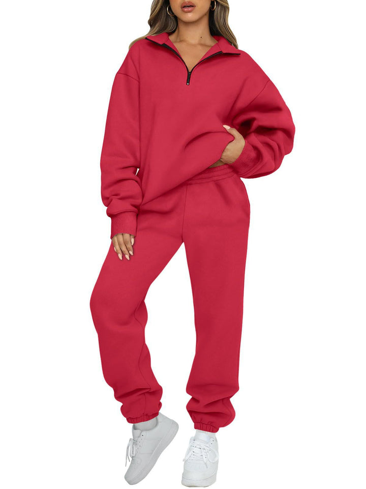 Damen nan Halbzip-Loungewear-Set mit übergroßem Kragenpullover und taillierter Jogginghose mit elastischem Bund Echo Archiv