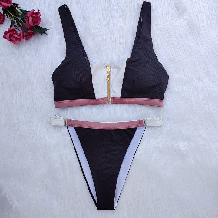 Damen Sport-Bikini-Set mit Reißverschluss und farblich abgesetzten Details Echo Archiv
