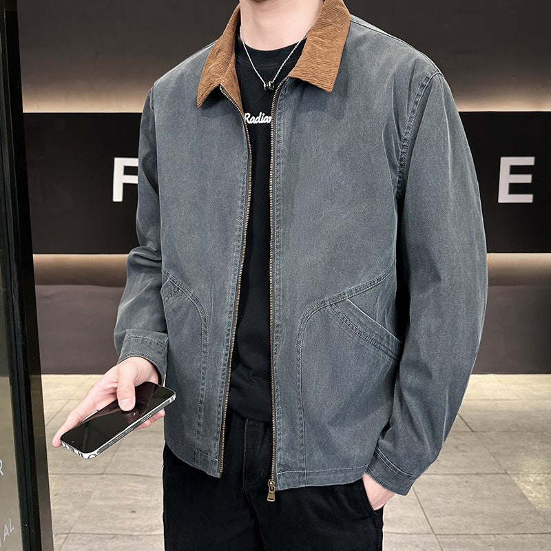 Herren Canvas-Fieldjacke mit Cordkragen, durchgehendem Reißverschluss und ergonomischen Nahtdetails Echoarchiv