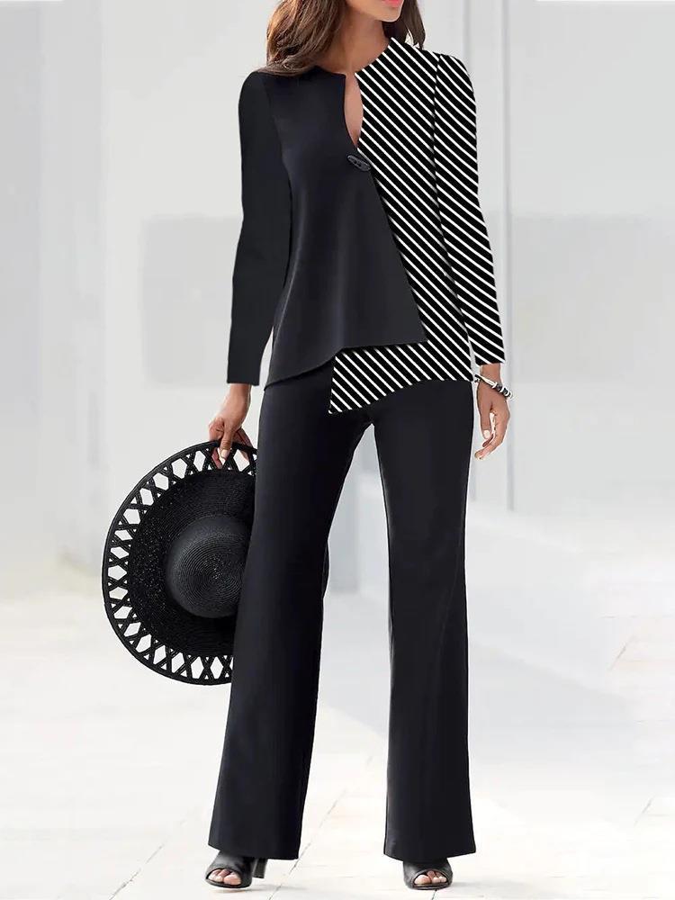 Damen Elegantes und modernes Hosenanzug-Set mit asymmetrischem Design Echoarchiv