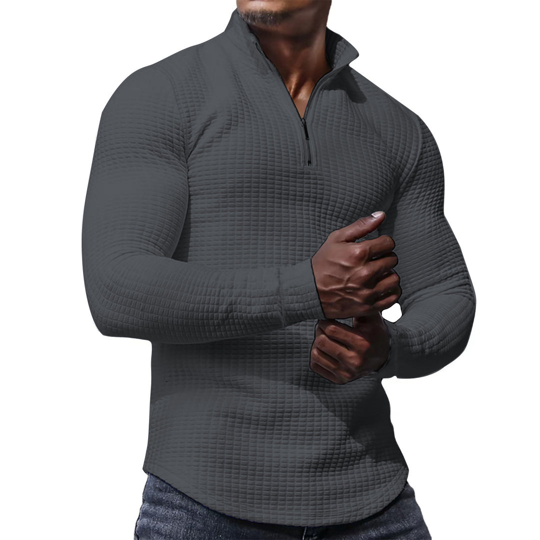 Herren Waffelstrick-Langarmshirt mit kurzem Reißverschluss Echoarchiv
