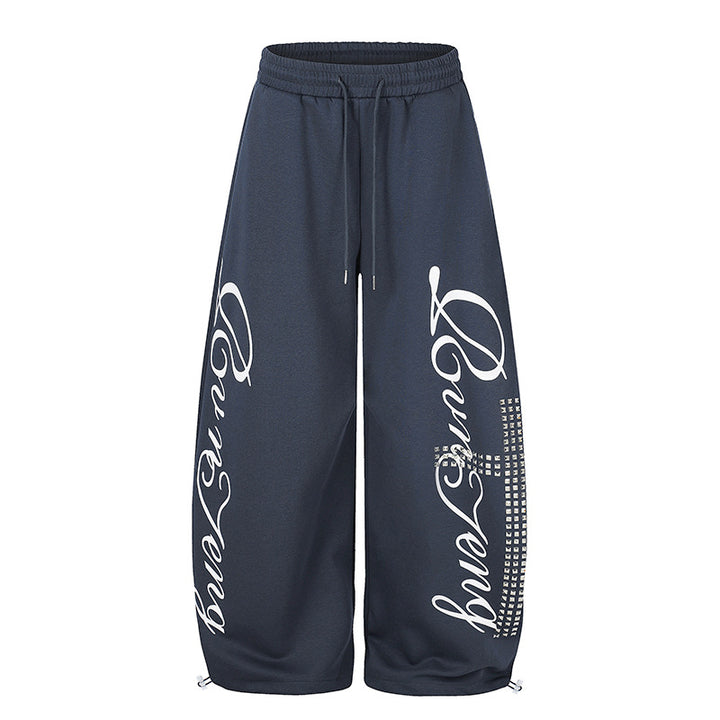 Damen Palazzo-Sweatpants im Culotte-Stil mit hohem Bund, Tunnelzug, Schriftprint und Strassbesatz Echoarchiv