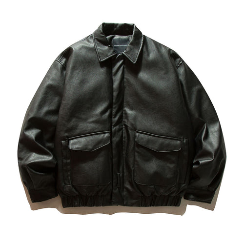Herren Boxy Kunstleder-Blouson mit Pattentaschen und elastischem Saum Echoarchiv