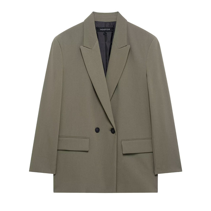 Damen Langer Zweireihiger Blazer-Mantel mit Oversize-Schnitt und Pattentaschen Echo Archiv