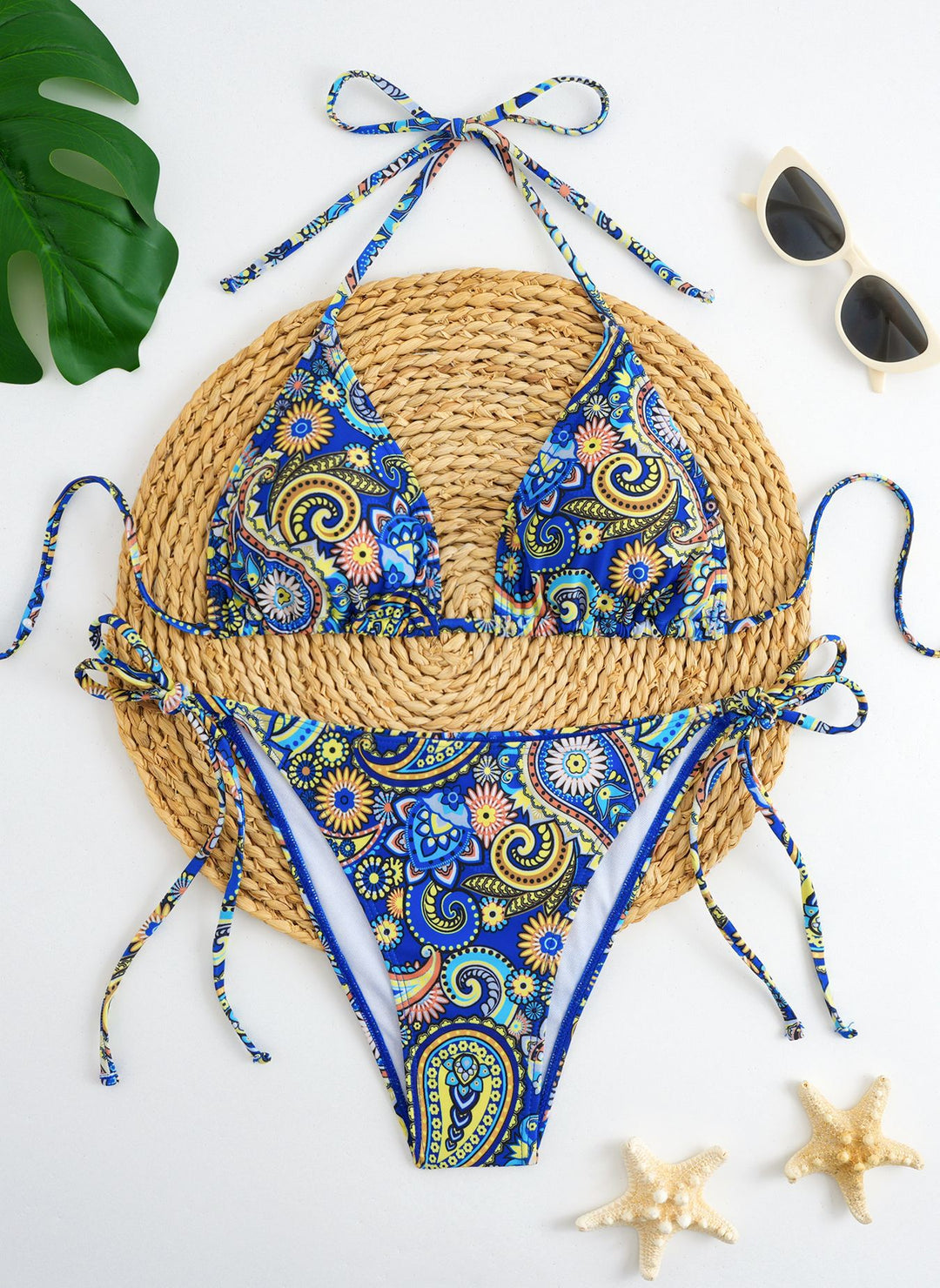Damen Bikini-Set mit verspieltem Bindeband und buntem Muster Echo Archiv