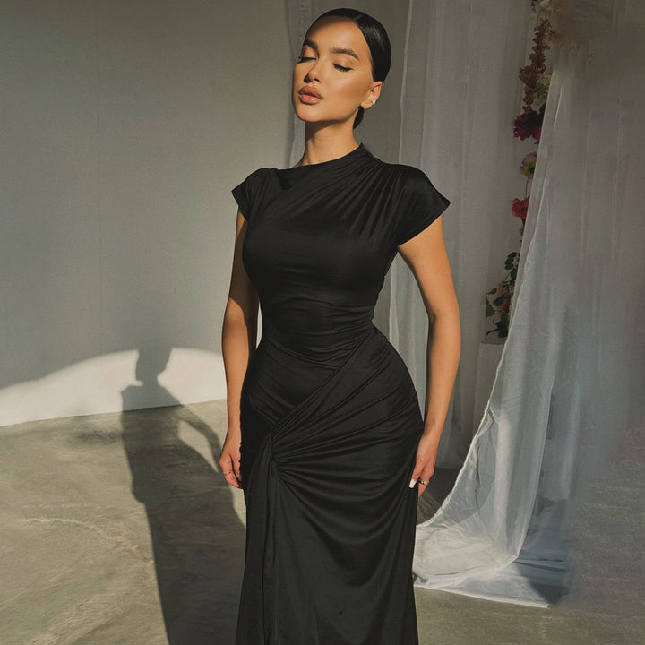 Damen Elegantes Maxikleid mit Drapierung und asymmetrischem Saum Echo Archiv