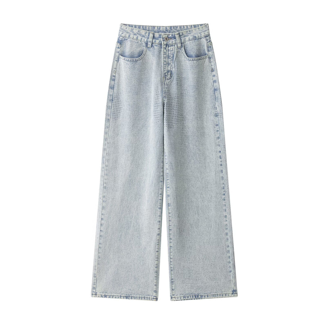 Damen Weite hochtaillierte Jeans mit weitem Bein und mikroperforiertem Muster Echo Archiv