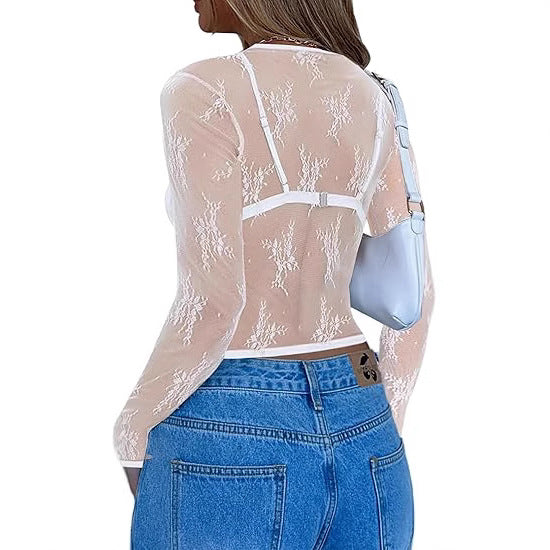 Damen Transparente Spitzenbluse mit eleganten Details Echo Archiv