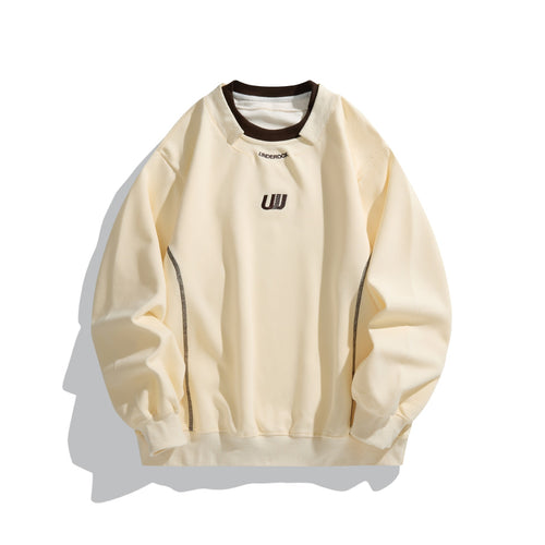 Unisex Lockeres Sweatshirt mit Kontrastkragen, sichtbaren Flatlocknähten und Logo-Stick Echoarchiv