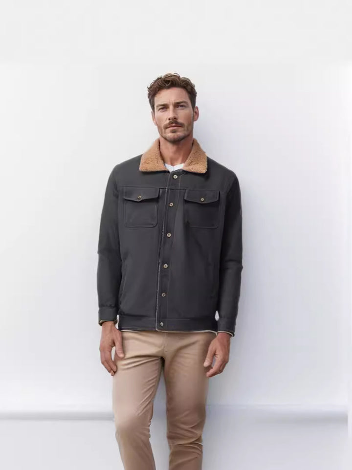 Herren schicke Arbeitsjacke mit weichem Kragen aus Kunstfell Echoarchiv
