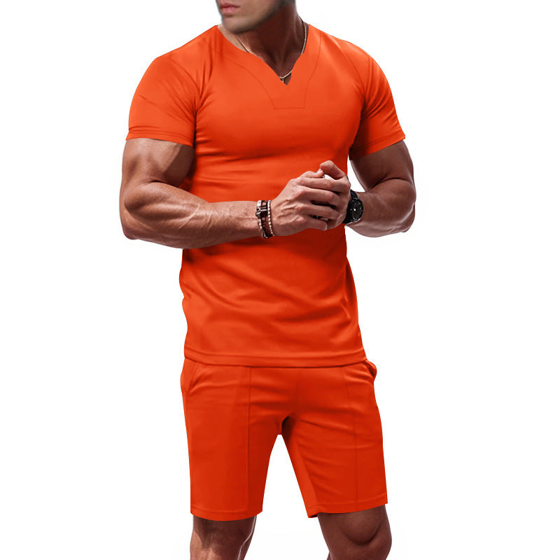 Herren stylisches Fitness-Set mit V-Ausschnitt und bequemen Shorts Echoarchiv