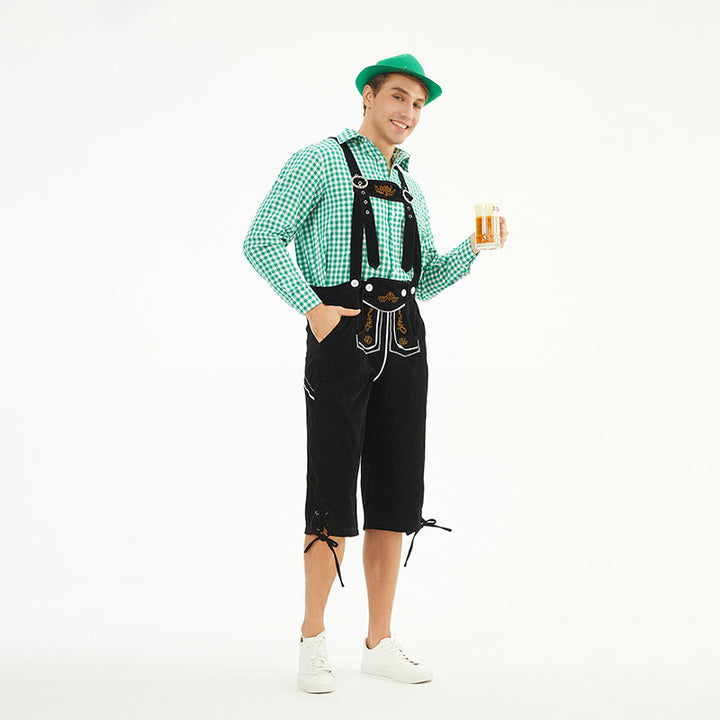 Herren nan moderne Samt-Trachtenkniebundhose mit dekorativer Stickerei und verstellbaren Trägern Echo Archiv