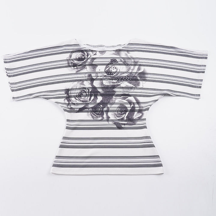 Damen Oversized T-Shirt mit floralem Streifenmuster und eleganter Passform Echo Archiv