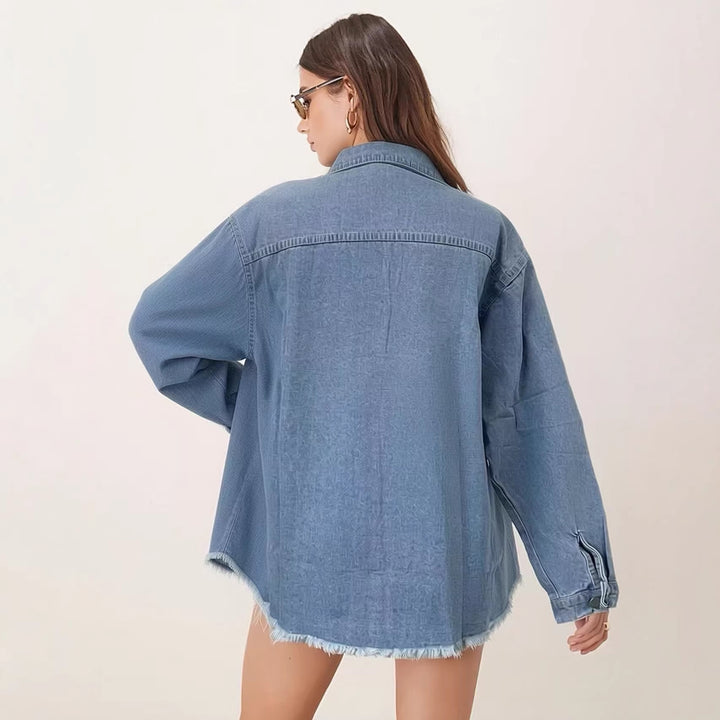 Damen Denim-Bluse im lässigen Schnitt mit Fransen und aufgesetzten Taschen Echo Archiv