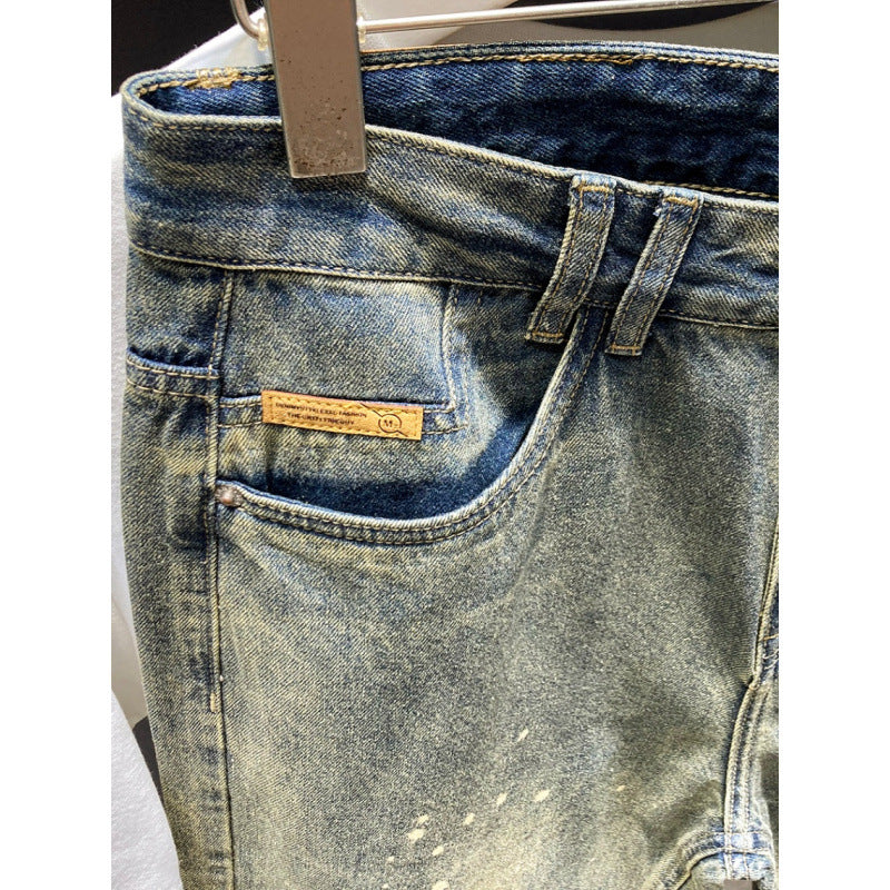 Herren Relaxed-Tapered Vintage-Jeans mit Paint‑Splatter, hohem Bund und umgeschlagenem Saum Echoarchiv