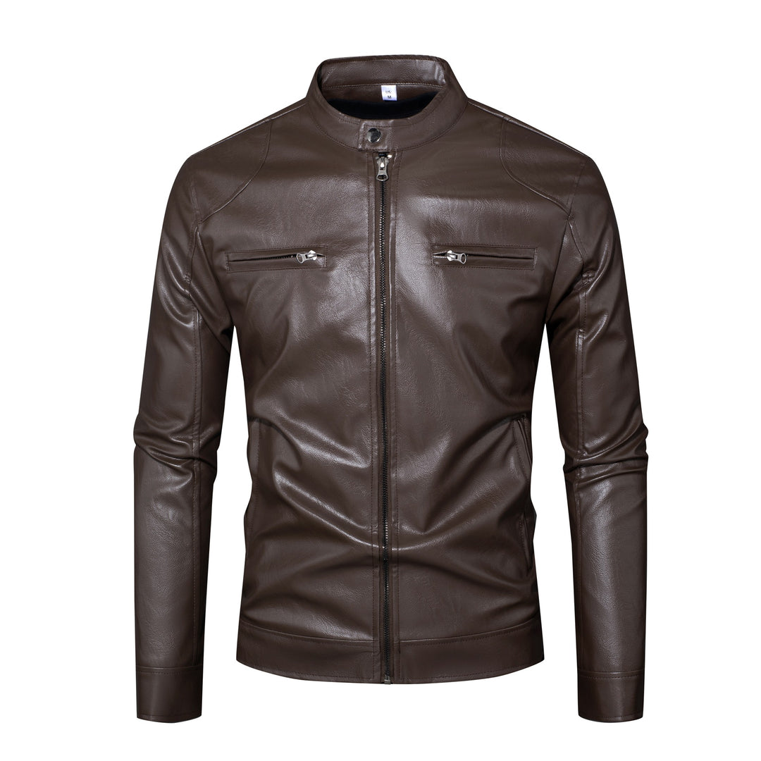 Herren Lederjacke im Bikerstil mit Stehkragen und Reißverschlusstaschen Echo Archiv