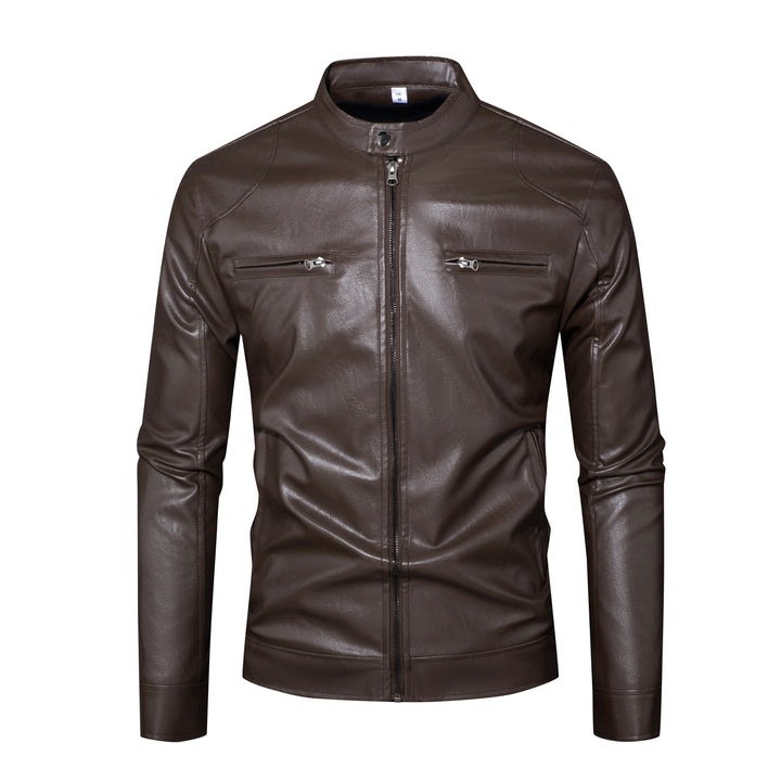Herren Lederjacke im Bikerstil mit Stehkragen und Reißverschlusstaschen Echo Archiv